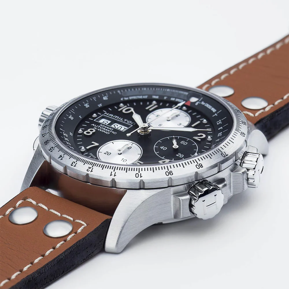 Khaki Aviation X-Wind Auto Chrono 44mm - Black on Leather Strap - Image 6
