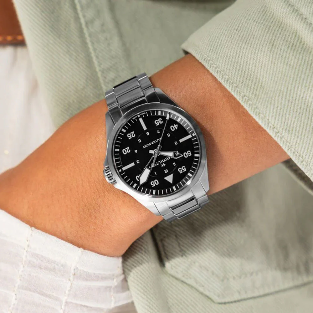Khaki Aviation Pilot Auto 39mm - Black on Bracelet - Image 3