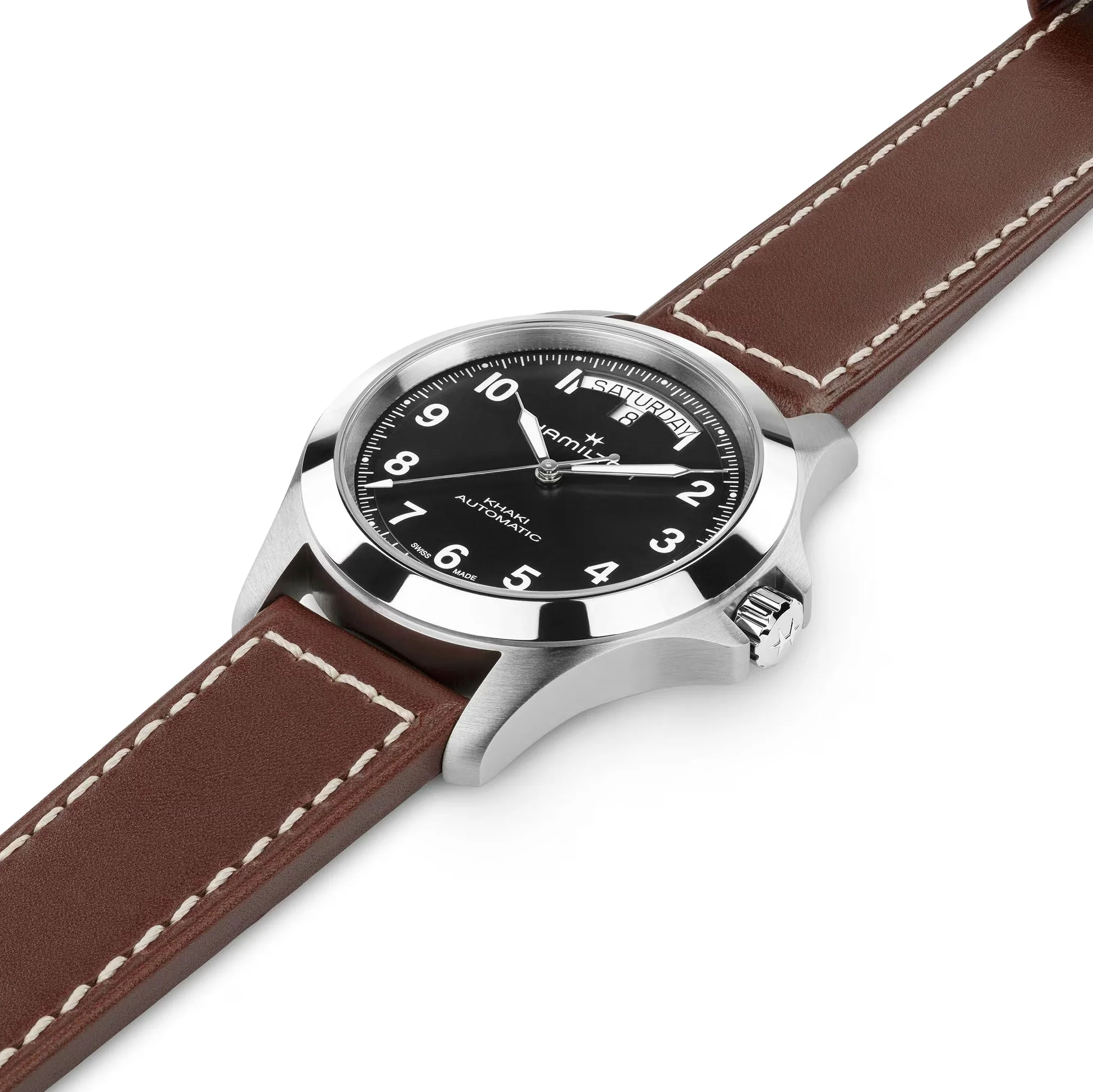 Khaki Field Auto 40mm - Black on Brown Leather Strap - Image 3