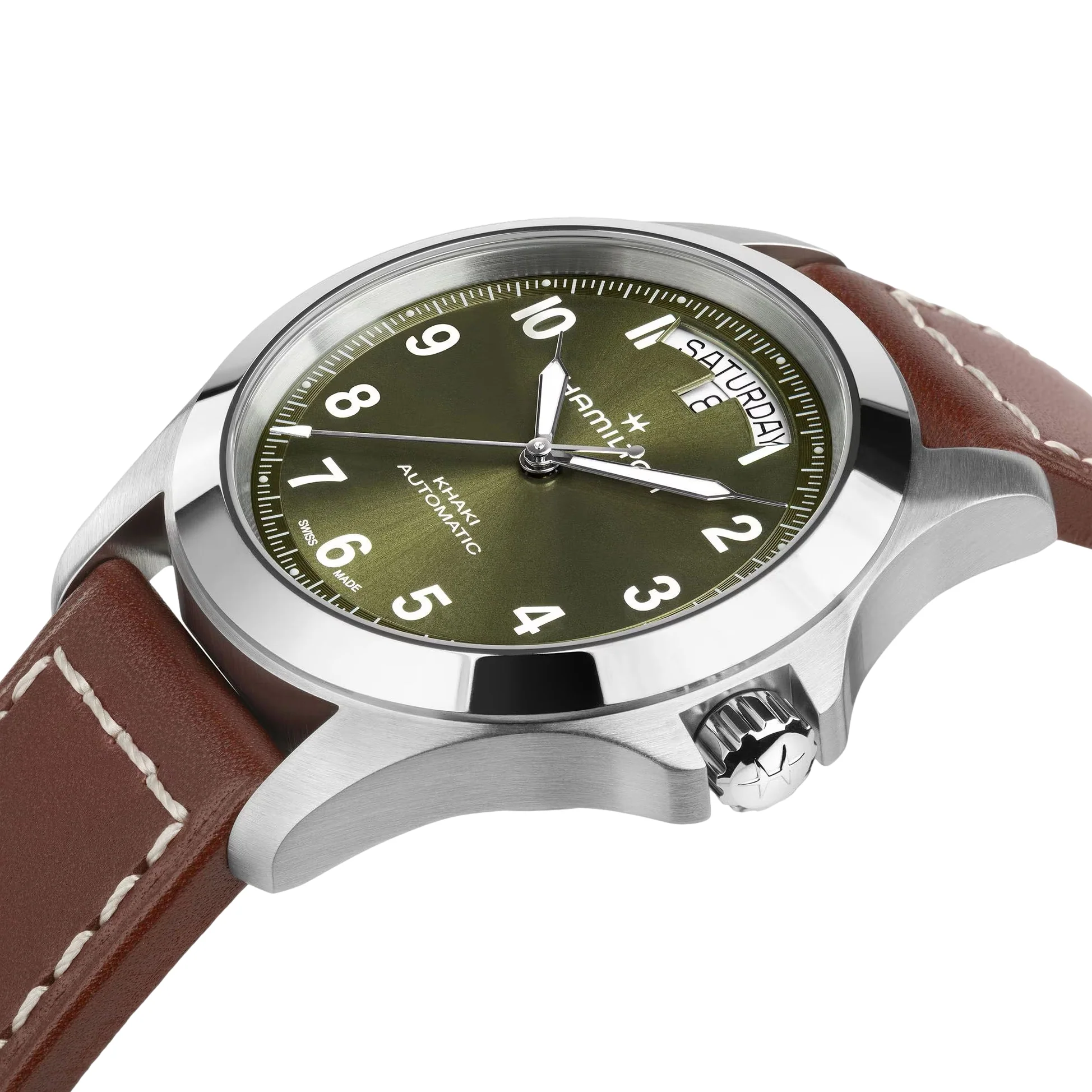 Khaki Field Auto 40mm - Green on Brown Leather Strap - Image 5