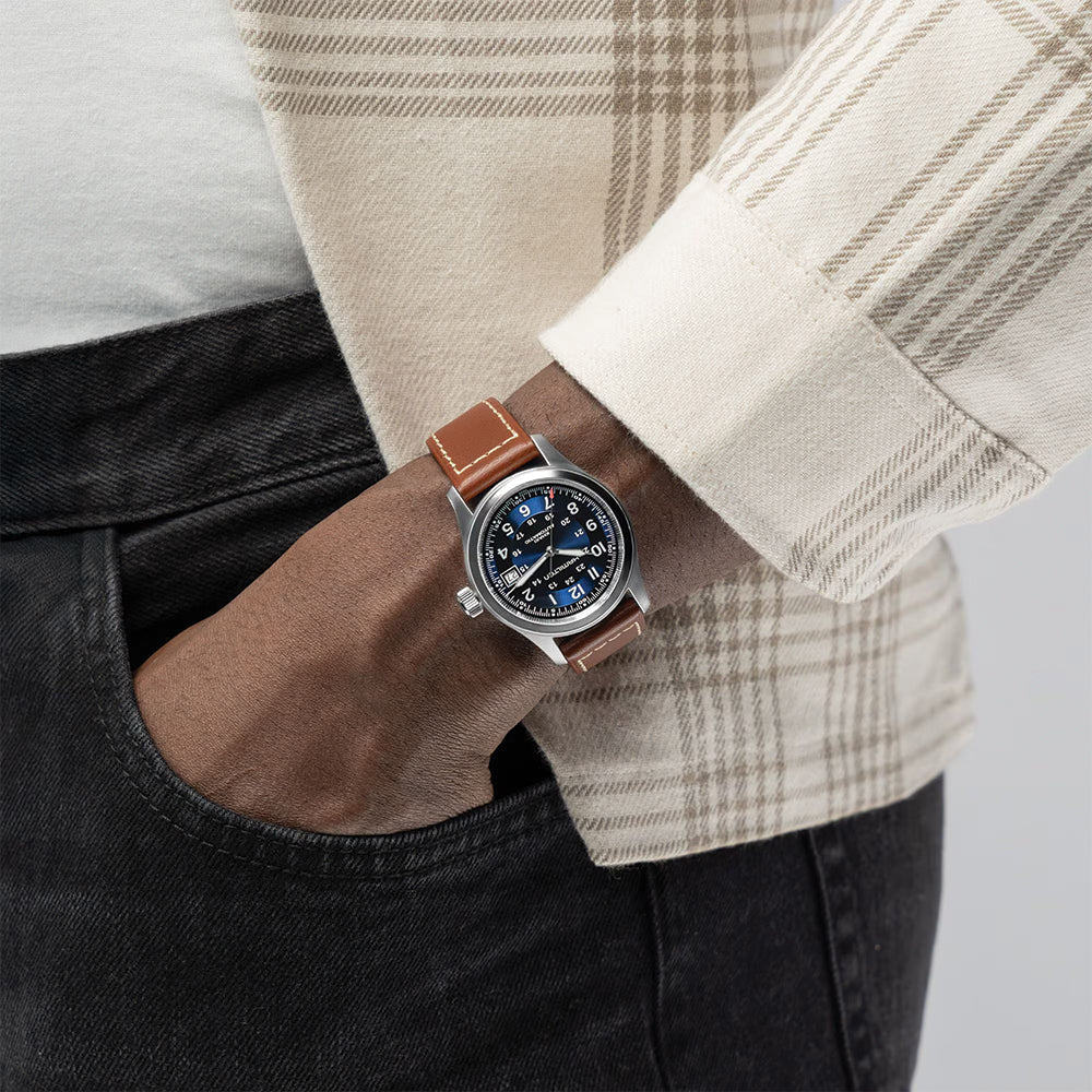 Khaki Field Auto Date 38mm - Blue on Leather Strap - Image 3