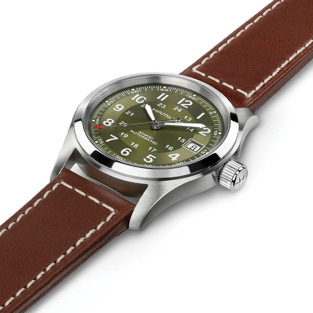 Khaki Field Auto Date 38mm - Green on Leather Strap - Image 2
