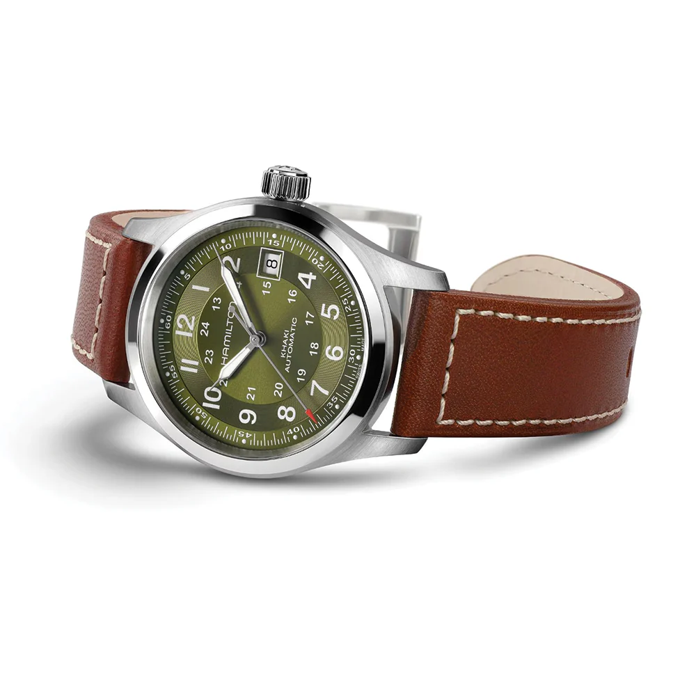 Khaki Field Auto Date 38mm - Green on Leather Strap - Image 5