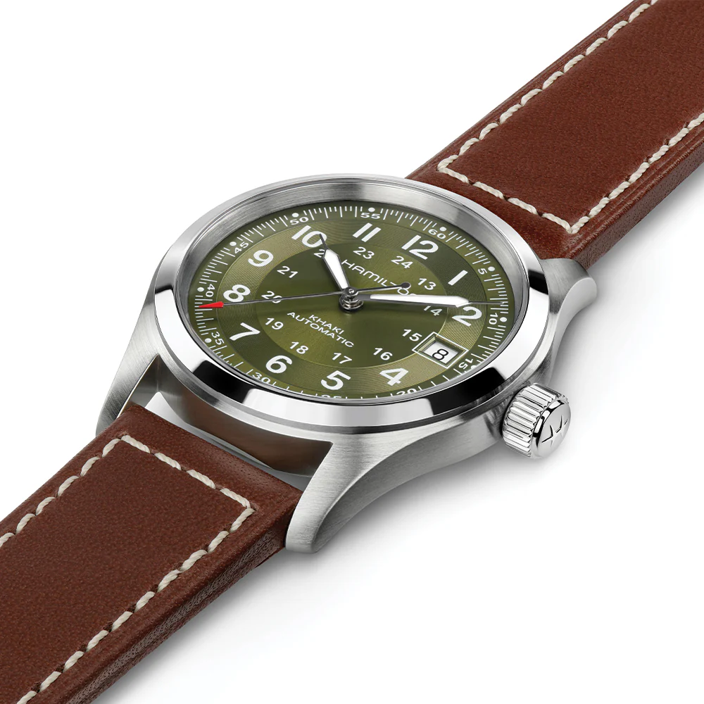 Khaki Field Auto Date 42mm - Green on Leather Strap - Image 2
