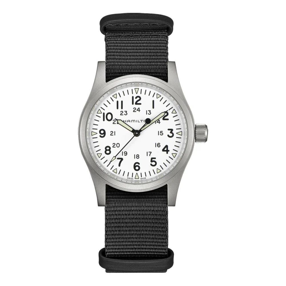Khaki Field Mechanical 38mm - White on Textile Strap