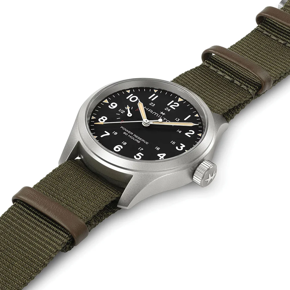 Khaki Field Mechanical Power Reserve 40mm - Black on Fabric Strap - Image 2