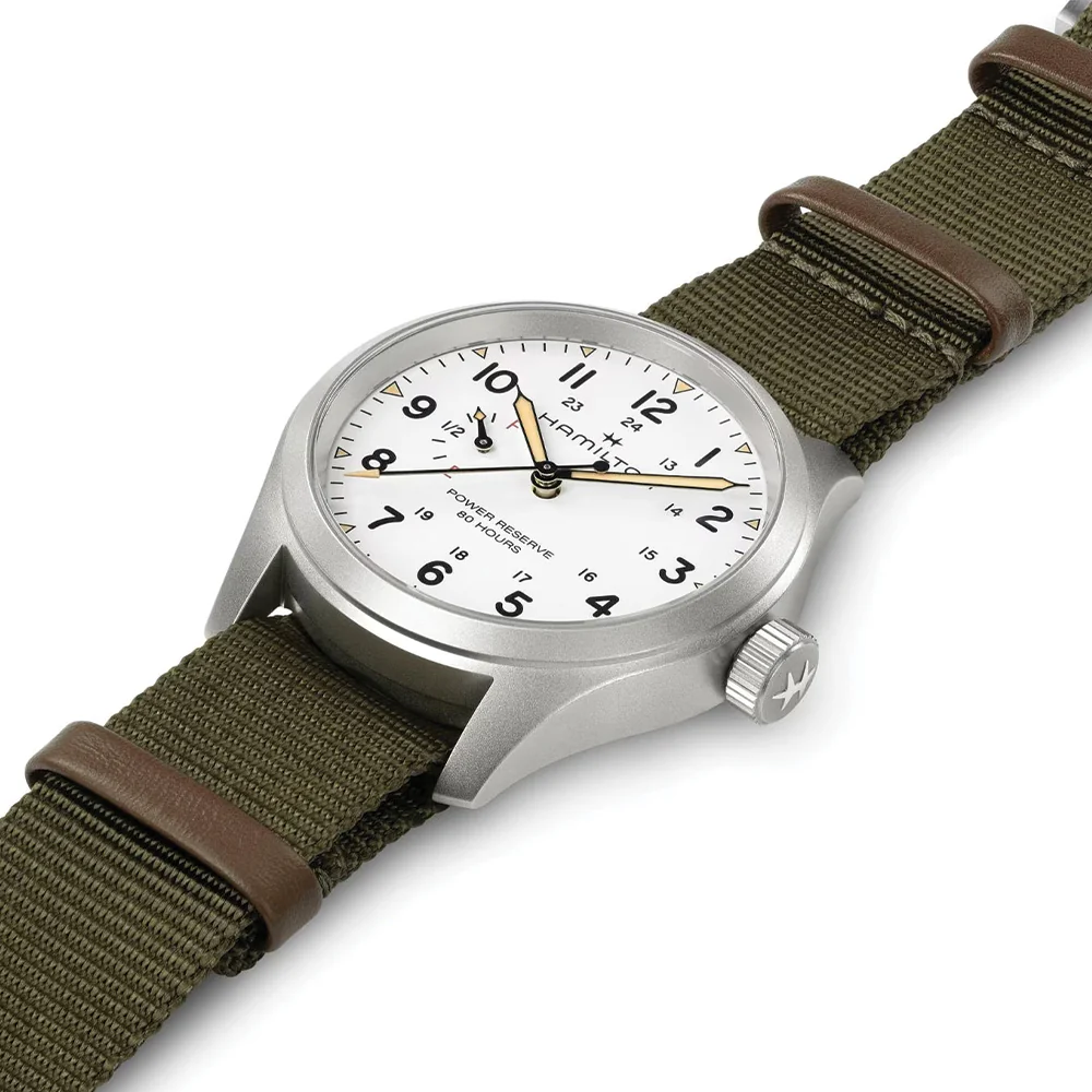 Khaki Field Mechanical Power Reserve 40mm - White on Fabric Strap - Image 2