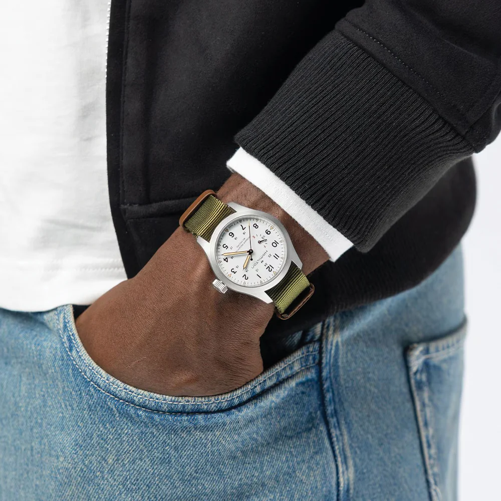 Khaki Field Mechanical Power Reserve 40mm - White on Fabric Strap - Image 3
