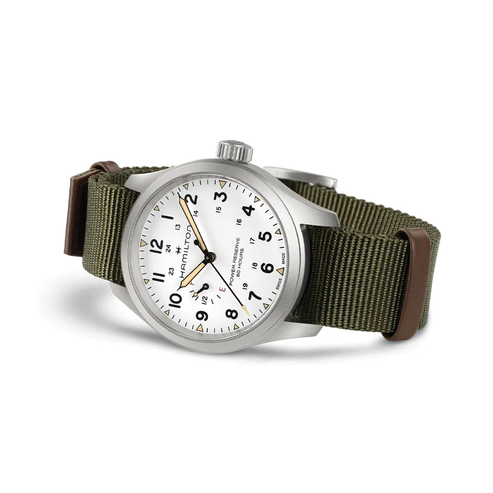 Khaki Field Mechanical Power Reserve 40mm - White on Fabric Strap - Image 4
