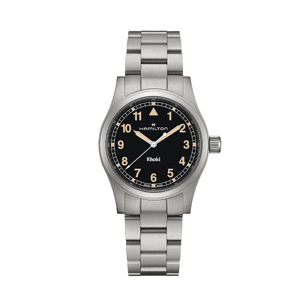Khaki Field Quartz 38mm - Black w/ Yellow/gold Numerals on Bracelet