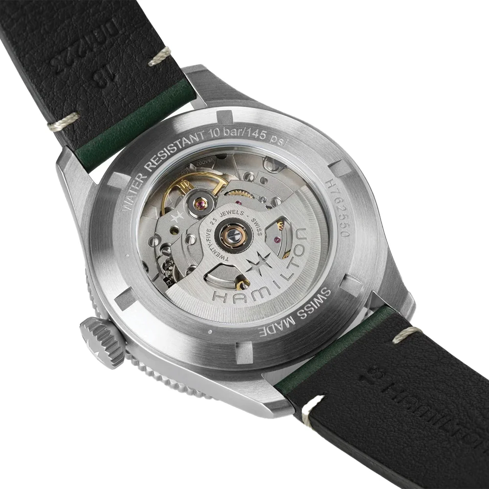 Khaki Aviation Pilot Pioneer Auto 38mm - White on Green Leather Strap - Image 7