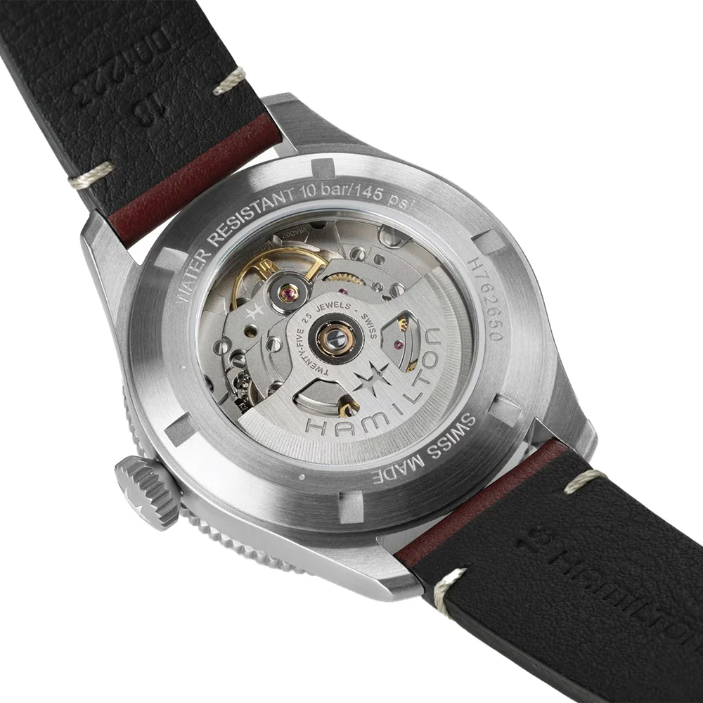 Khaki Aviation Pilot Pioneer Auto 38mm - White on Red Leather Strap - Image 7