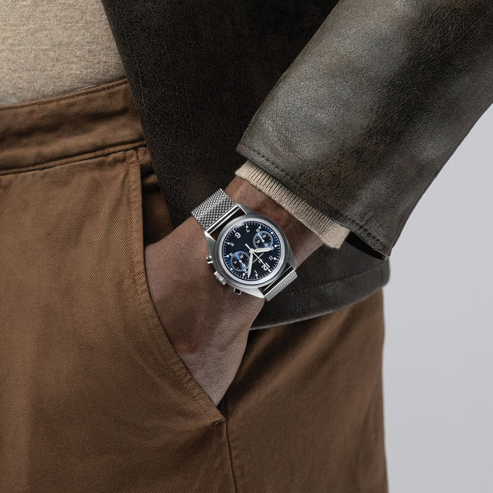 Khaki Aviation Pilot Pioneer Mechanical Chrono 40mm - Blue on Bracelet - Image 3