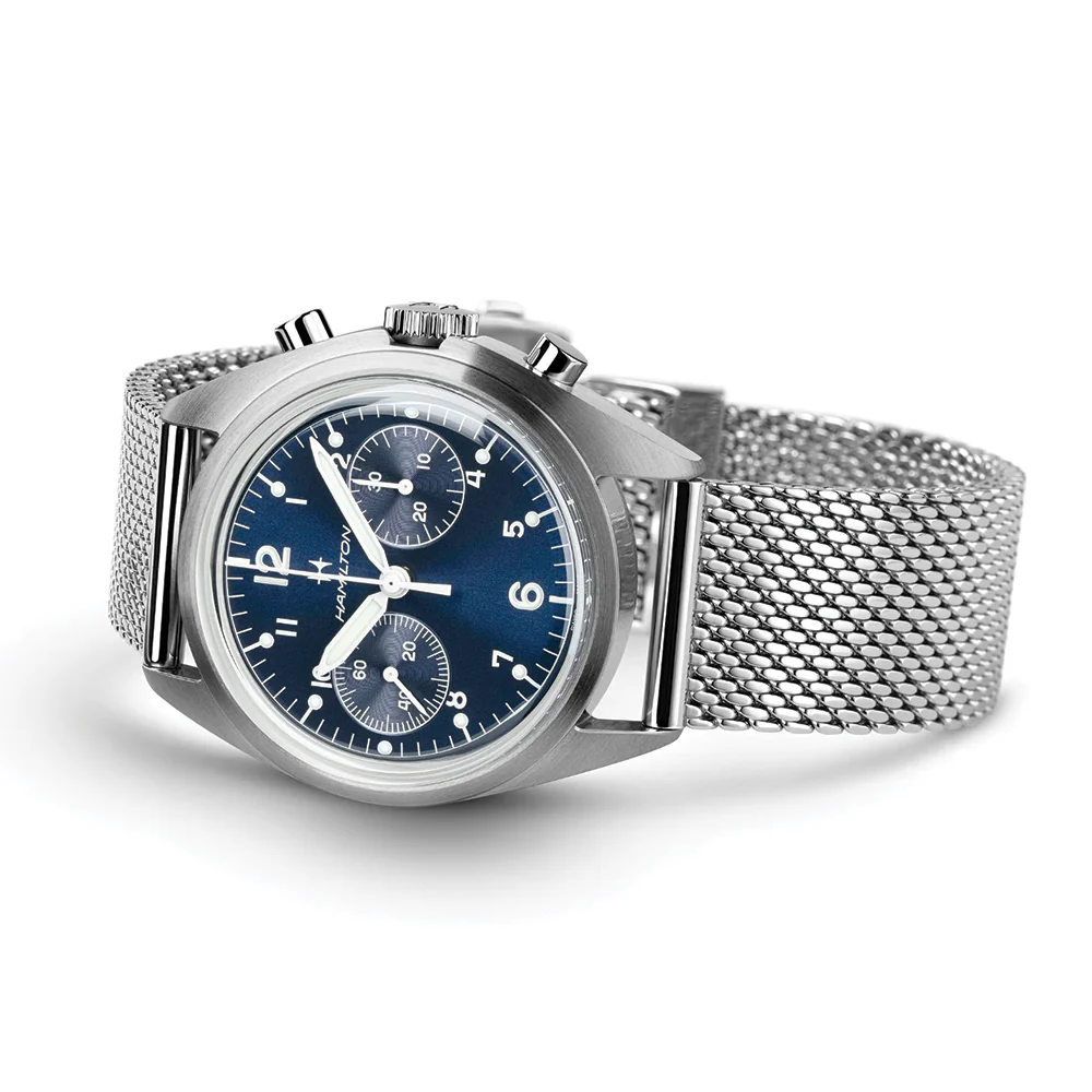 Khaki Aviation Pilot Pioneer Mechanical Chrono 40mm - Blue on Bracelet - Image 6