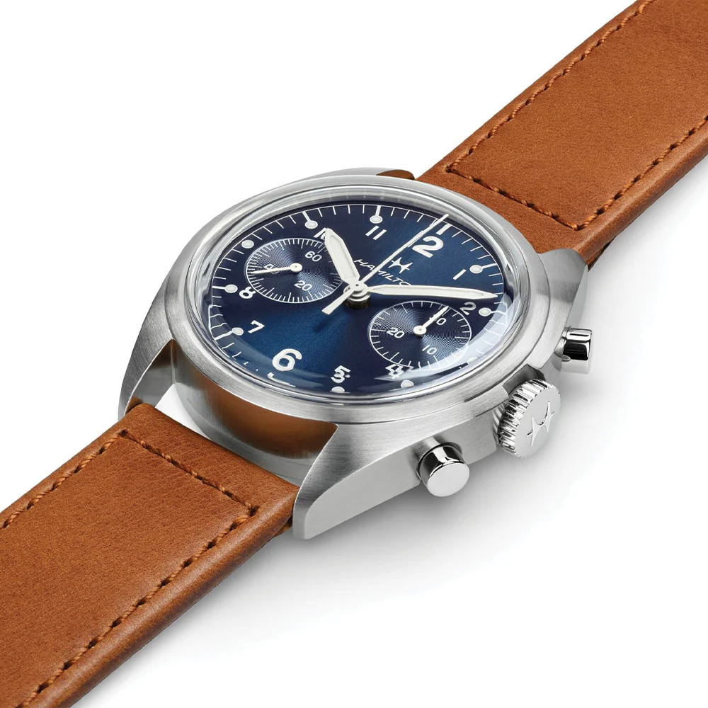 Khaki Aviation Pilot Pioneer Mechanical Chrono 40mm - Blue on Leather Strap - Image 2
