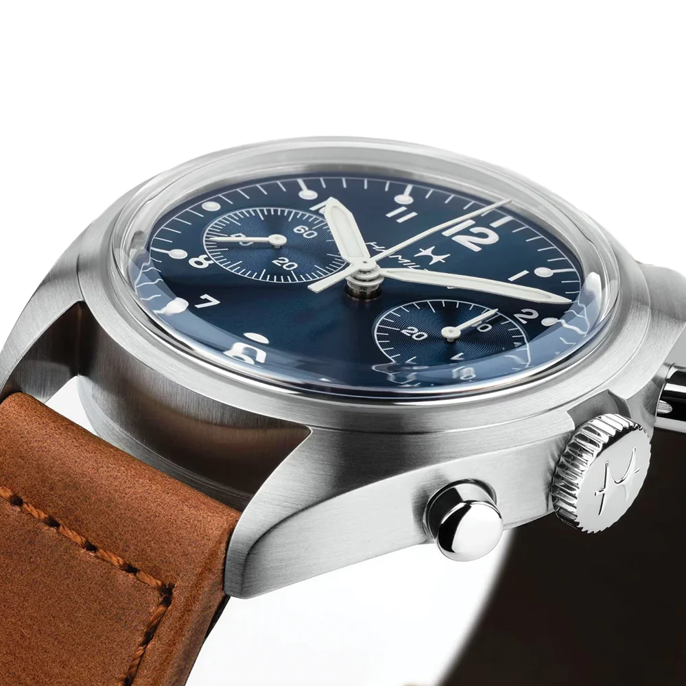Khaki Aviation Pilot Pioneer Mechanical Chrono 40mm - Blue on Leather Strap - Image 4