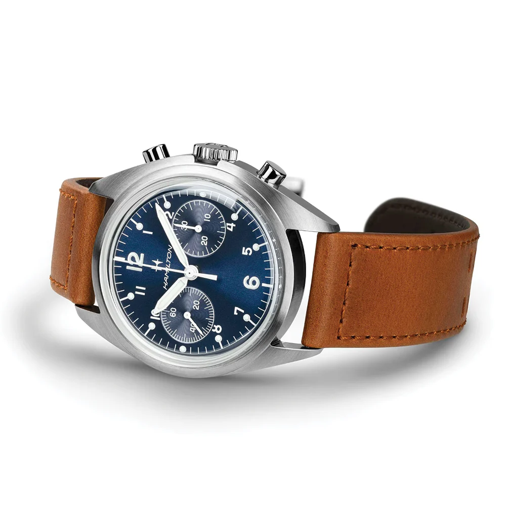 Khaki Aviation Pilot Pioneer Mechanical Chrono 40mm - Blue on Leather Strap - Image 5
