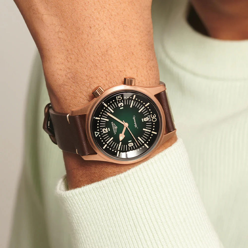 Legend Diver Bronze 42mm - Green on Leather Strap w/ Extra Fabric Strap - Image 3