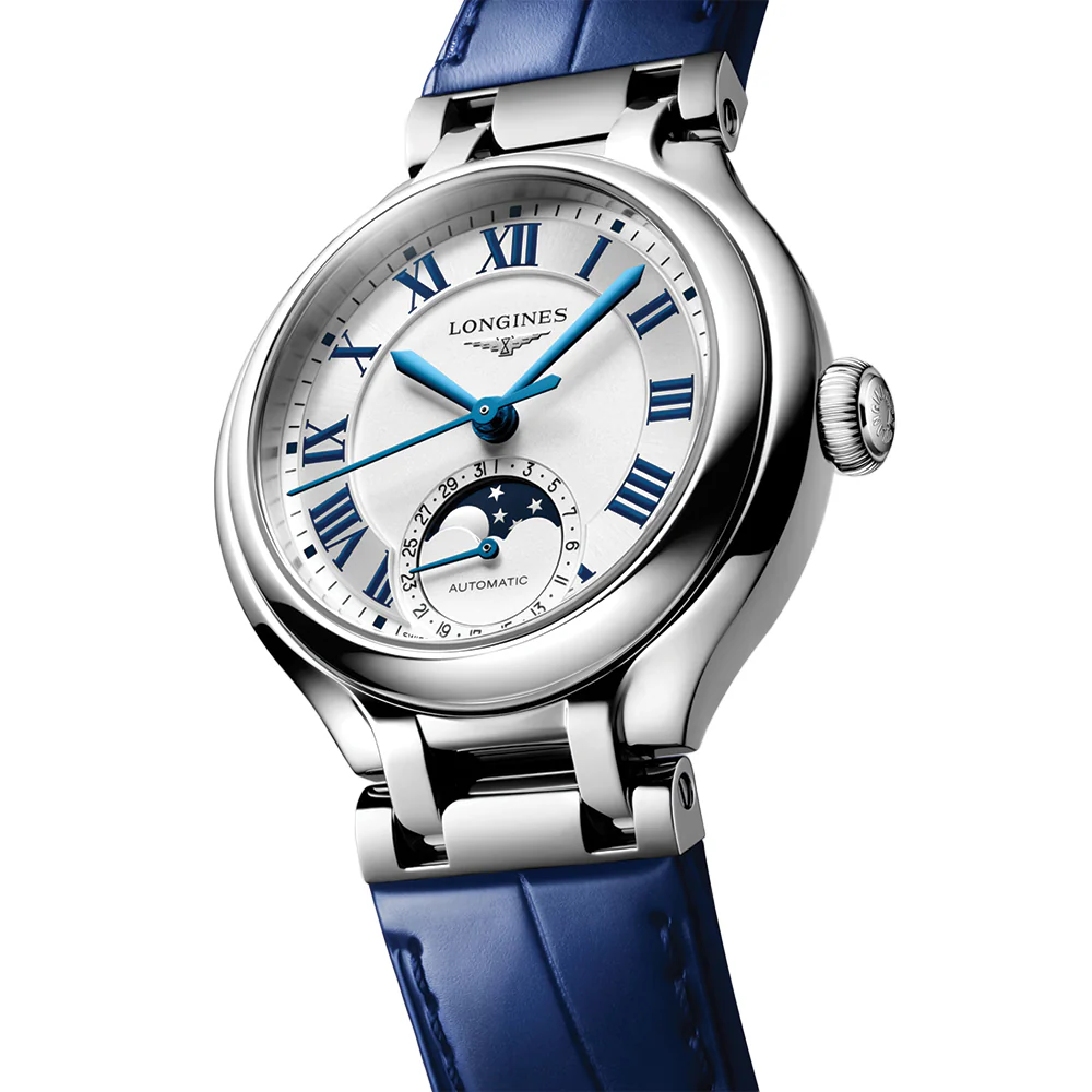 PrimaLuna Moonphase 34mm - Opaline Ivory on Blue Leather Strap - Image 2