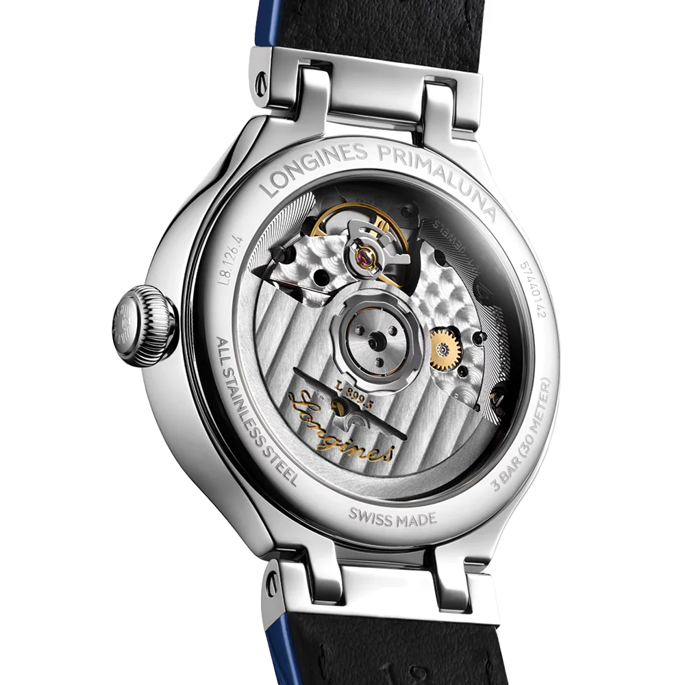 PrimaLuna Moonphase 34mm - Opaline Ivory on Blue Leather Strap - Image 3
