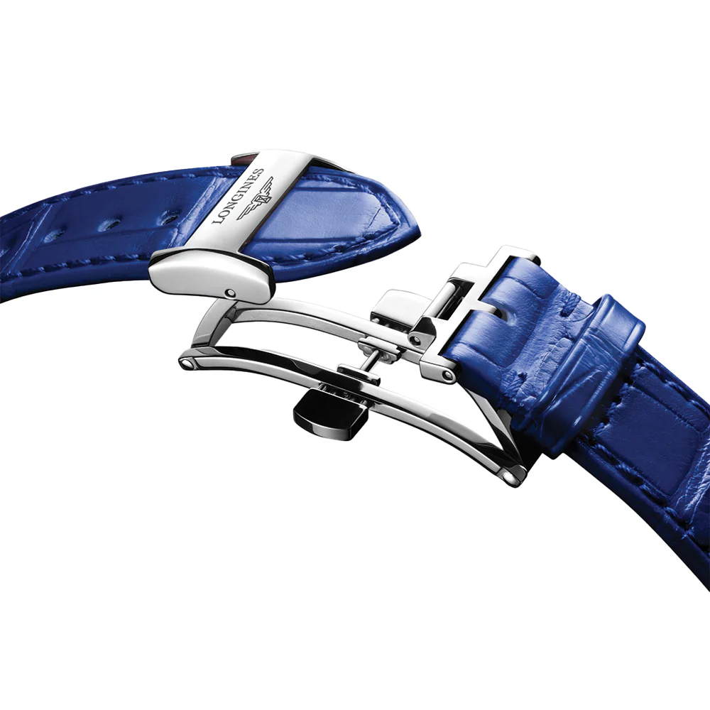 PrimaLuna Moonphase 34mm - Opaline Ivory on Blue Leather Strap - Image 6