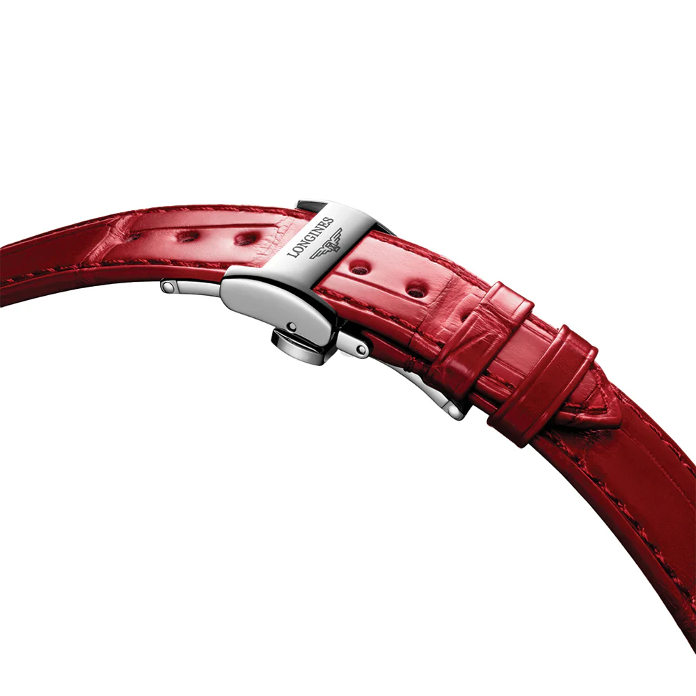 PrimaLuna Moonphase with Diamonds 34mm - White Mother-of-Pearl on Red Leather Strap - Image 5