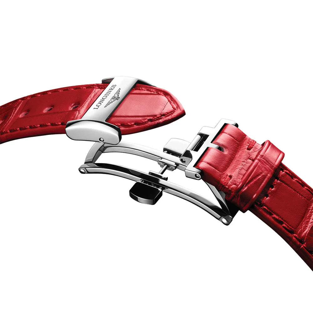PrimaLuna Moonphase with Diamonds 34mm - White Mother-of-Pearl on Red Leather Strap - Image 6