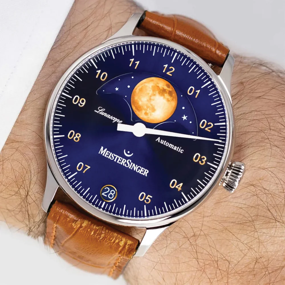 Lunascope 40mm - Sunburst Blue and Gold on Leather Strap - Image 3