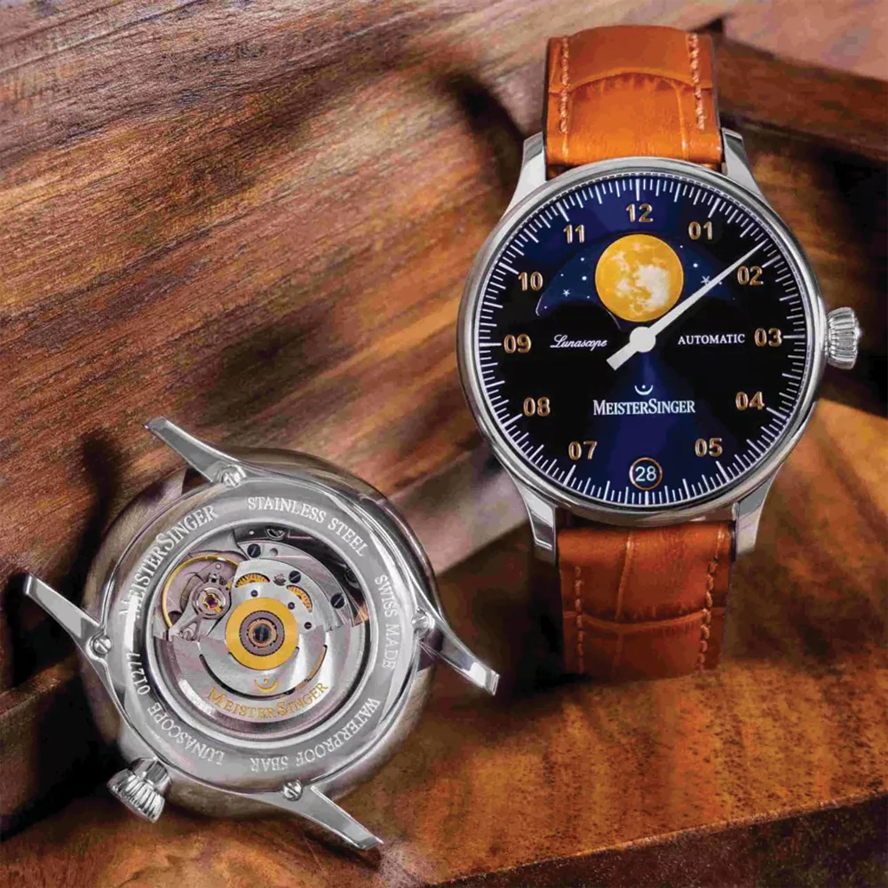 Lunascope 40mm - Sunburst Blue and Gold on Leather Strap - Image 4