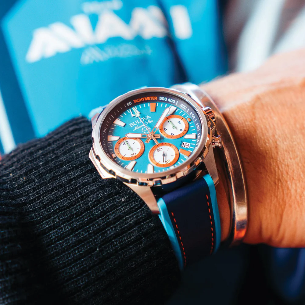Marine Star E1 Team Miami Chronograph 43mm - Blue on Leather Strap w/ Extra Silicone Strap - Image 3