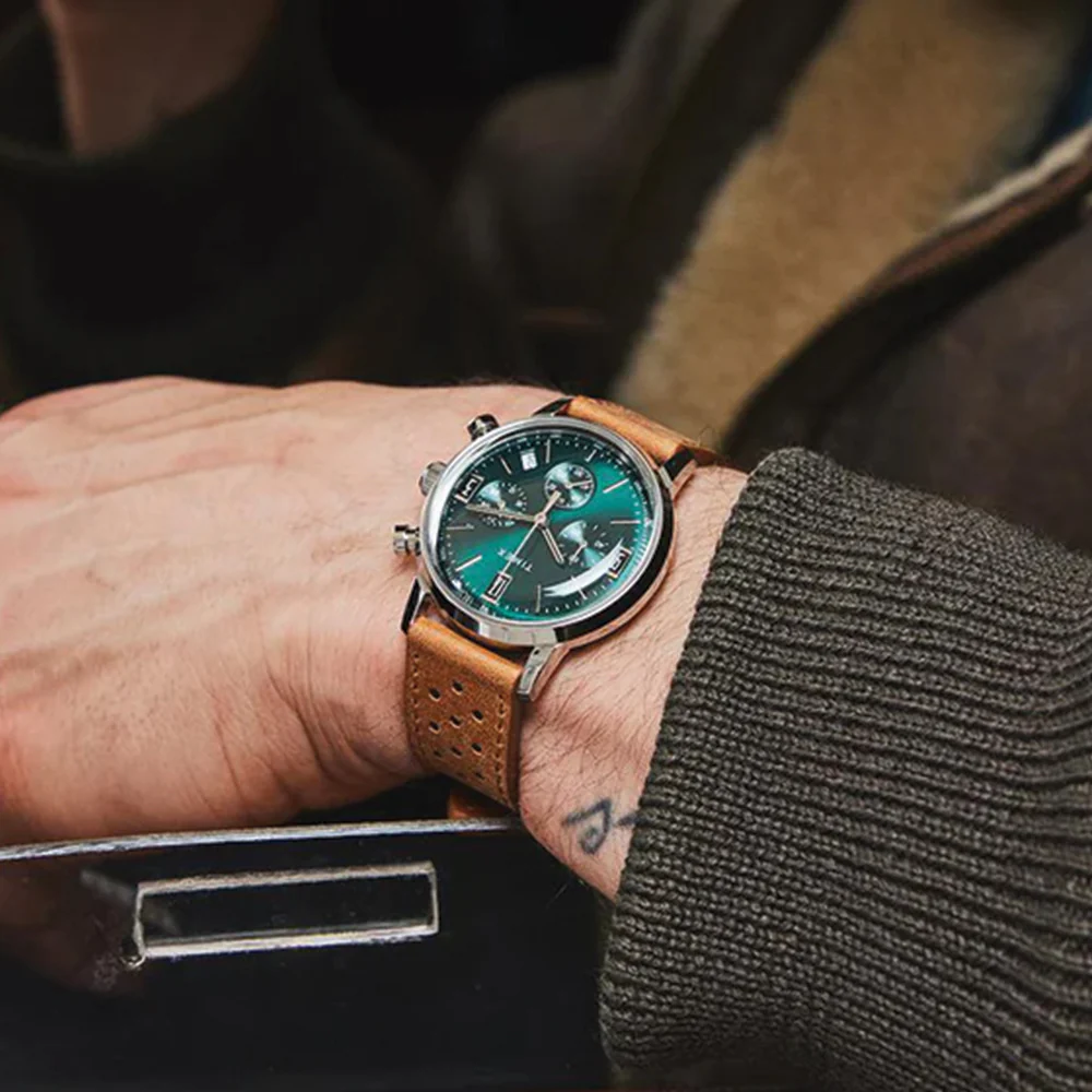Marlin® Chronograph Tachymeter 40mm - Green on Leather Strap - Image 2