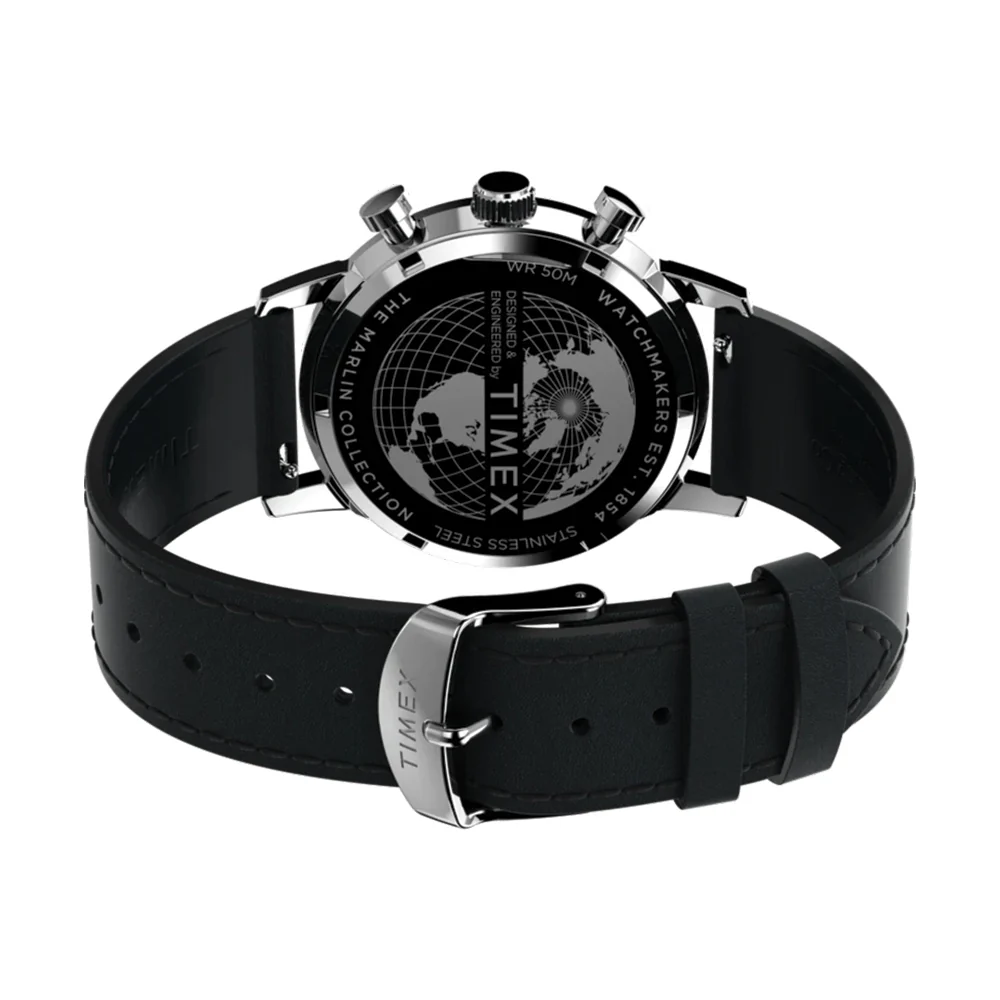 Marlin® Chronograph Tachymeter 40mm - Silver on Leather Strap - Image 4