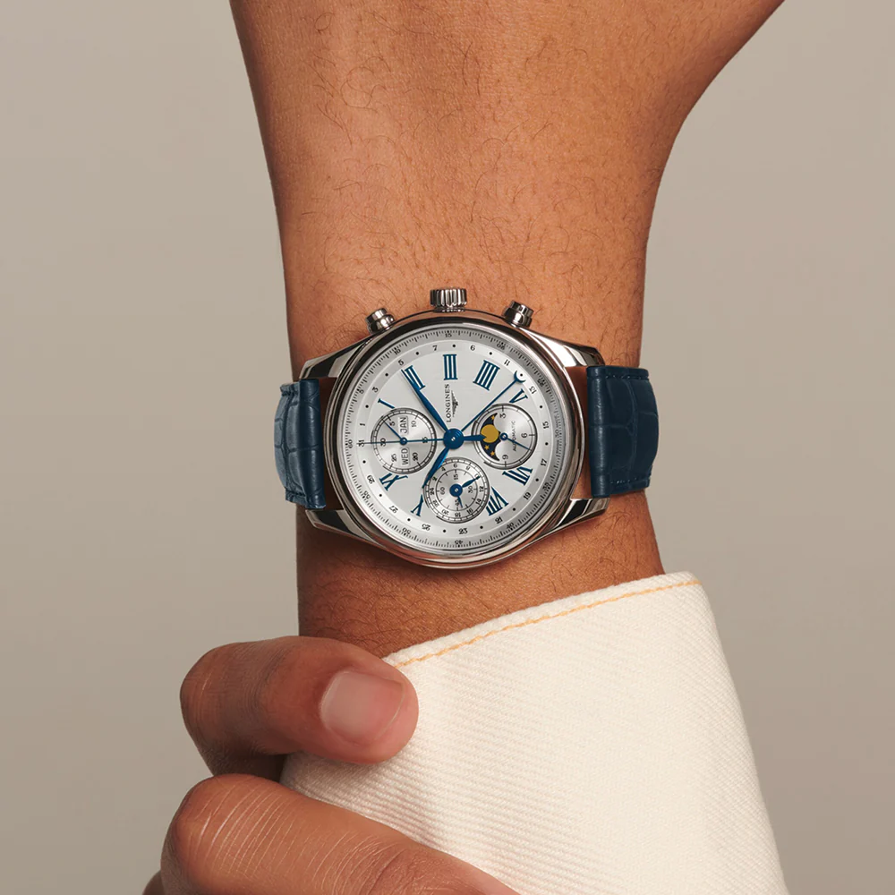 Master Collection Chronograph Moonphase 42mm - Silver on Leather Strap - Image 3