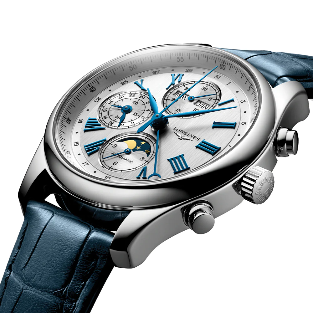 Master Collection Chronograph Moonphase 42mm - Silver on Leather Strap - Image 4