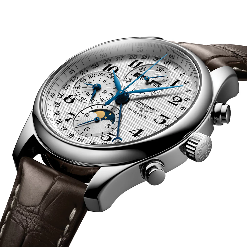 Master Collection Chronograph Moonphase 42mm - Silver on Leather Strap - Image 3