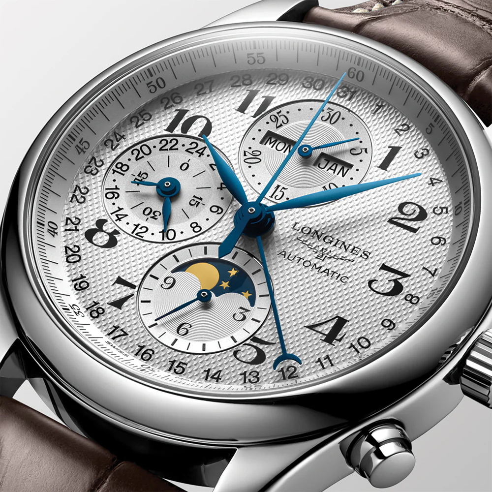 Master Collection Chronograph Moonphase 42mm - Silver on Leather Strap - Image 4