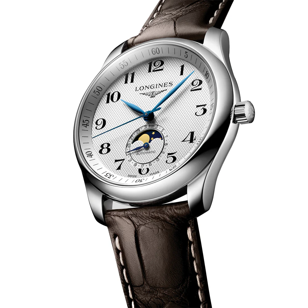Master Collection Moonphase 40mm - Silver "Barleycorn" on Leather Strap - Image 4