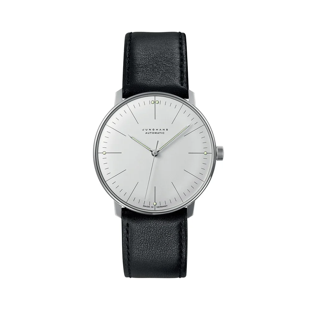 Max Bill Automatic Sapphire Crystal 38mm - Silver on Leather Strap