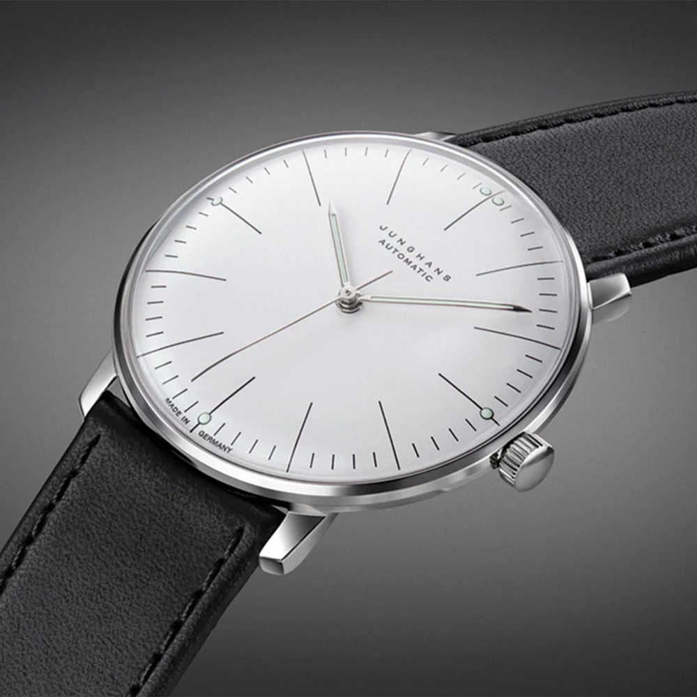 Max Bill Automatic Sapphire Crystal 38mm - Silver on Leather Strap - Image 2