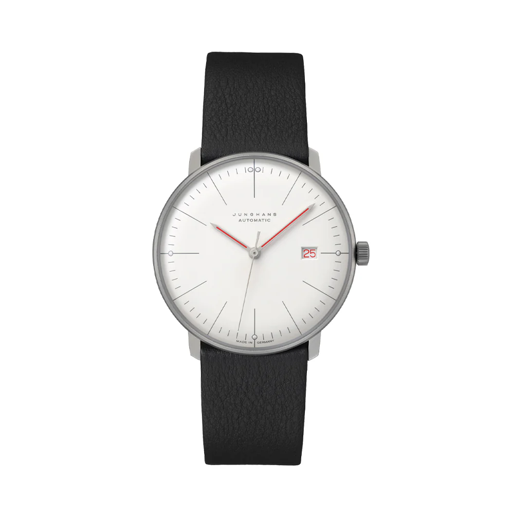 Max Bill Automatic Bauhaus 38mm - White on Leather Strap
