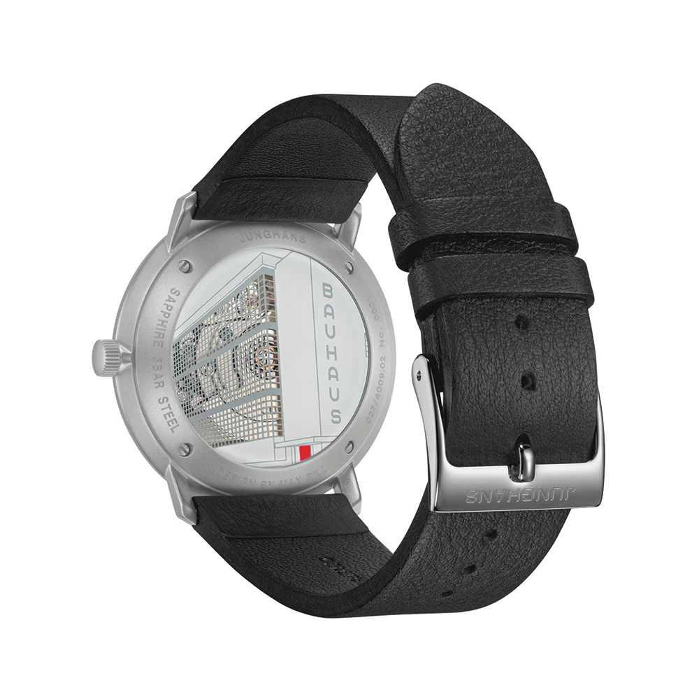 Max Bill Automatic Bauhaus 38mm - White on Leather Strap - Image 3