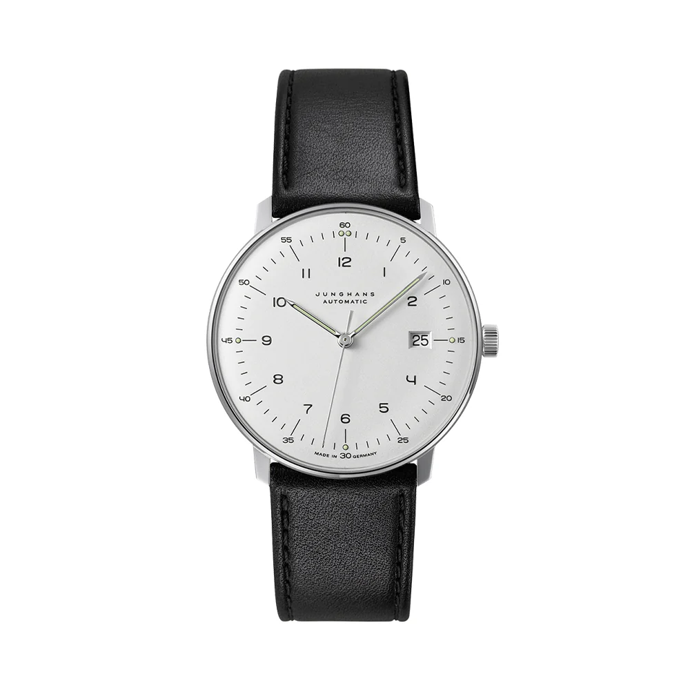 Max Bill Automatic w/ Numerals and Sapphire Crystal 38mm - Silver on Leather Strap