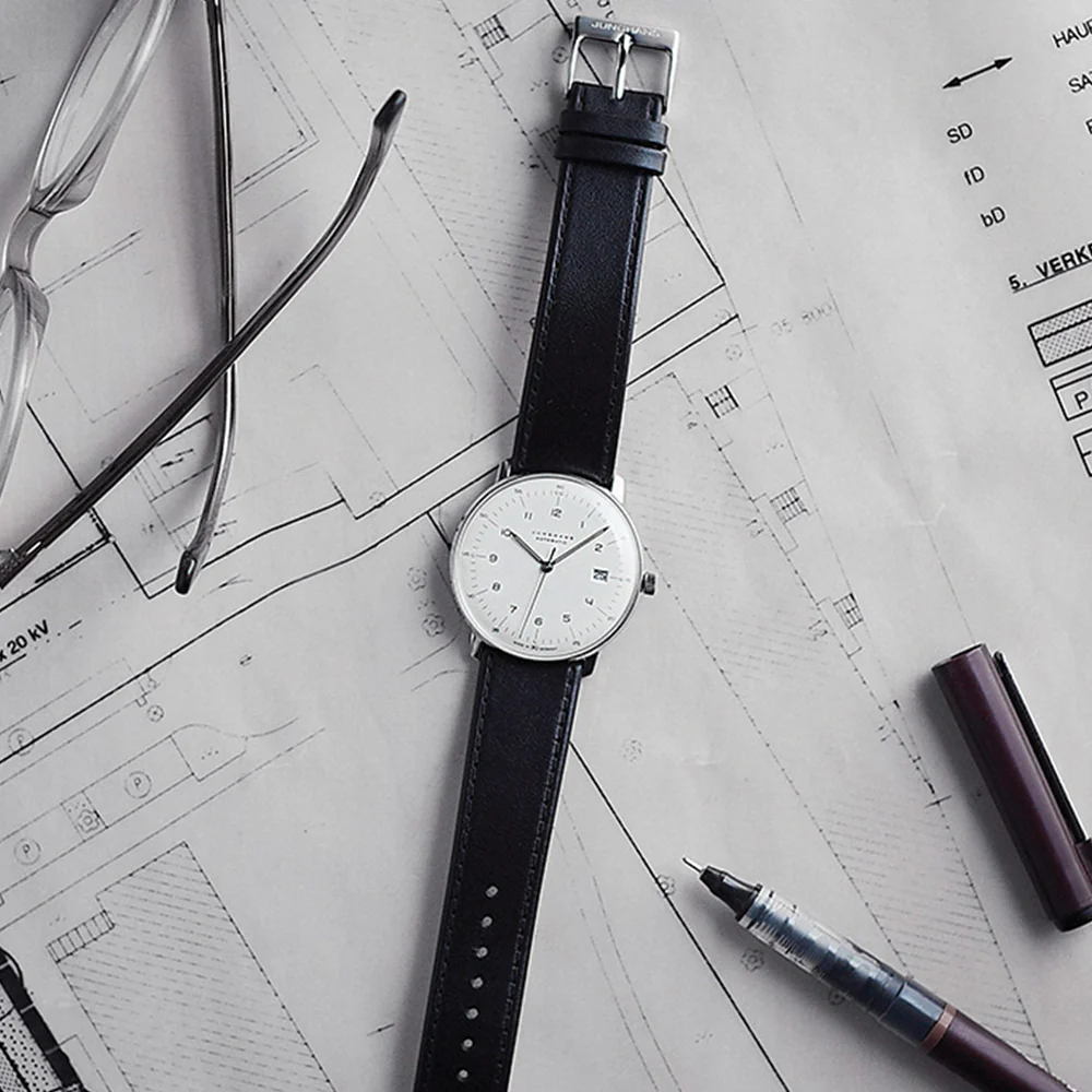 Max Bill Automatic w/ Numerals and Sapphire Crystal 38mm - Silver on Leather Strap - Image 2
