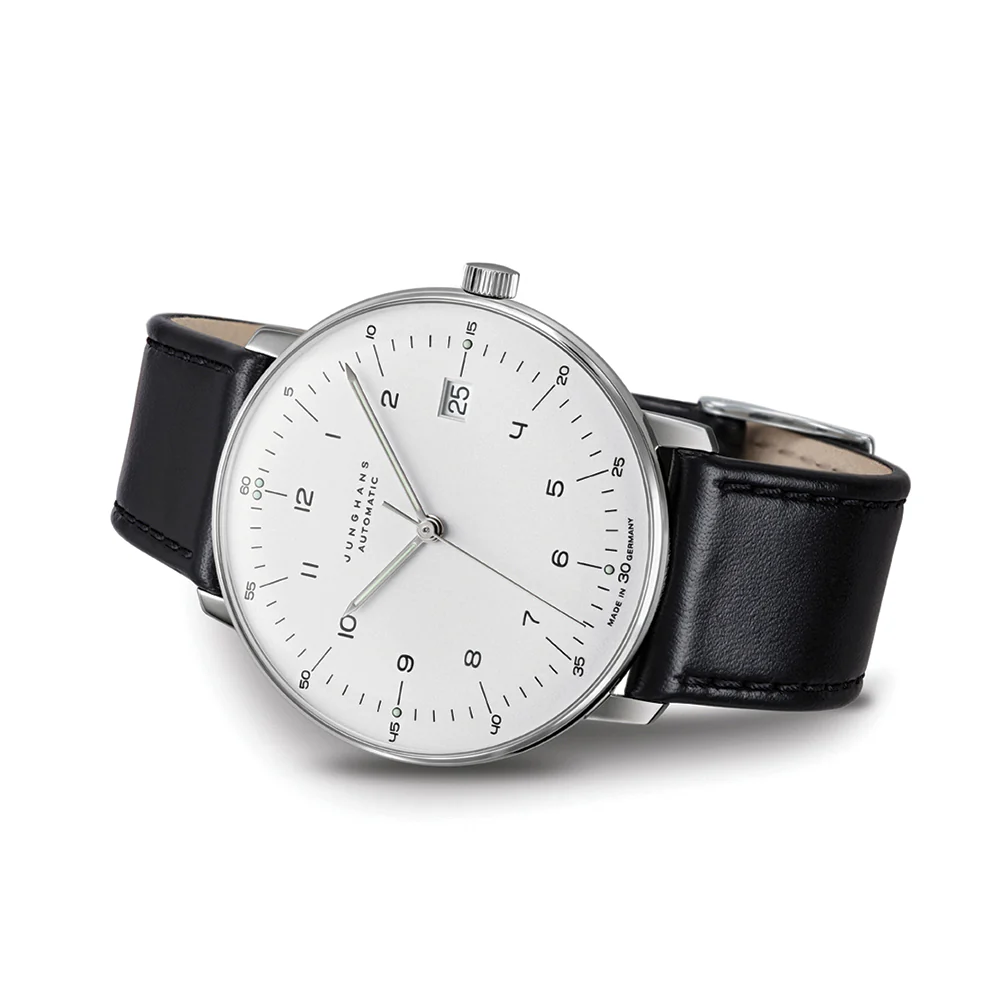 Max Bill Automatic w/ Numerals and Sapphire Crystal 38mm - Silver on Leather Strap - Image 4