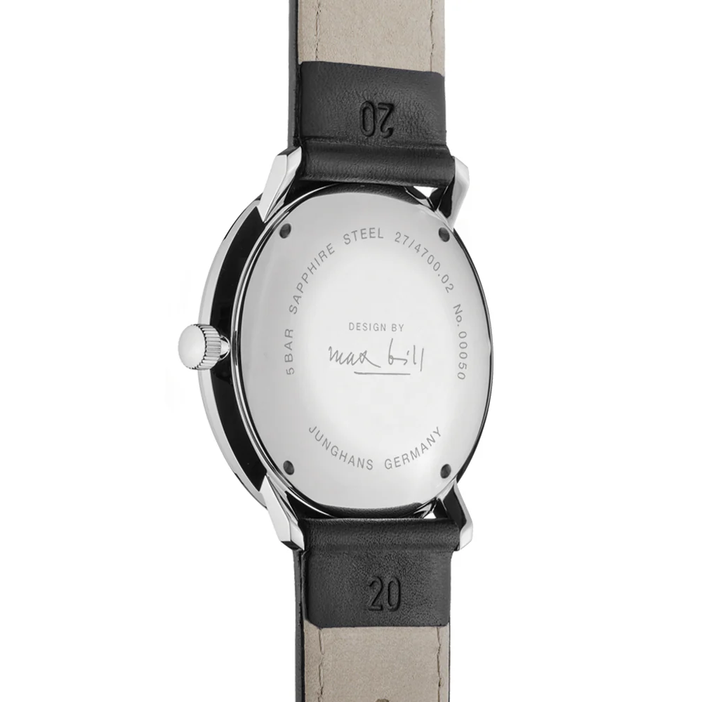Max Bill Automatic w/ Numerals and Sapphire Crystal 38mm - Silver on Leather Strap - Image 5