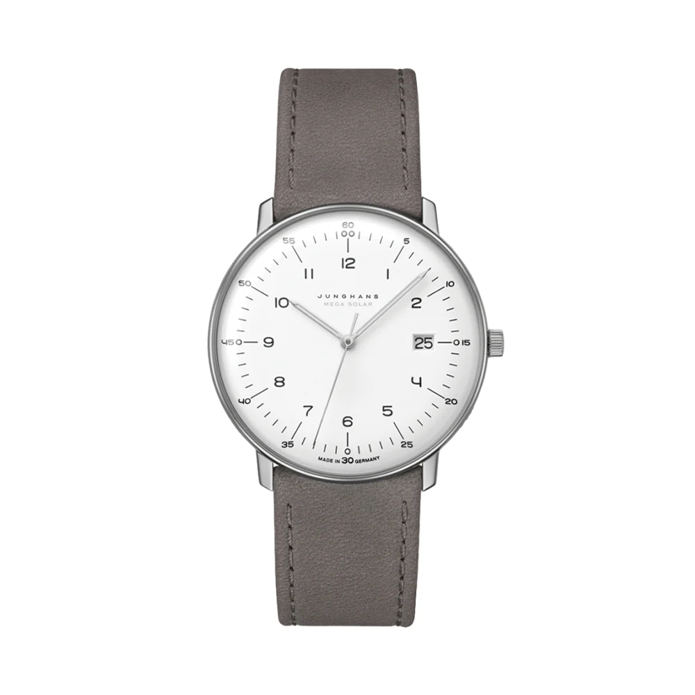 Max Bill MEGA Solar Titanium 38mm - White on Leather Strap