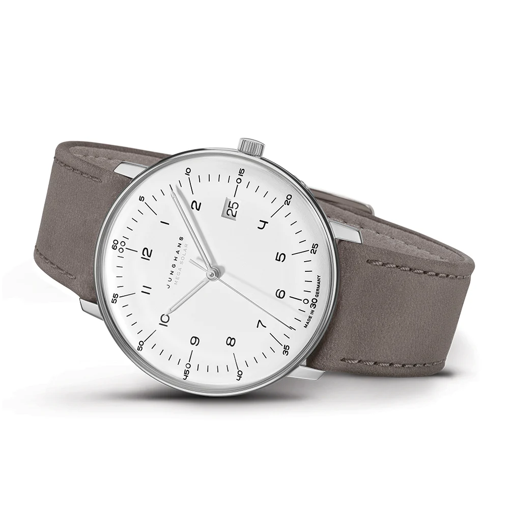 Max Bill MEGA Solar Titanium 38mm - White on Leather Strap - Image 2