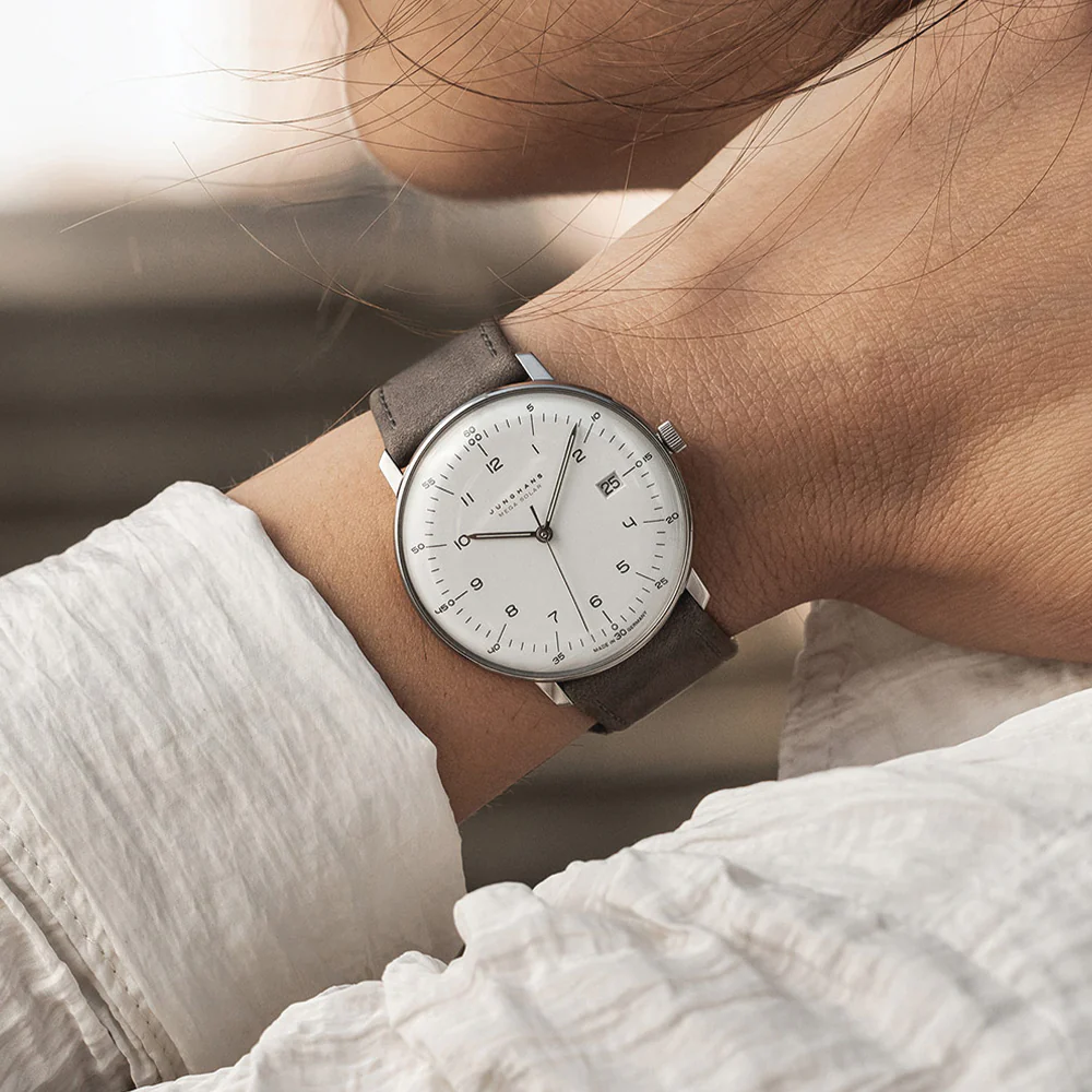 Max Bill MEGA Solar Titanium 38mm - White on Leather Strap - Image 3