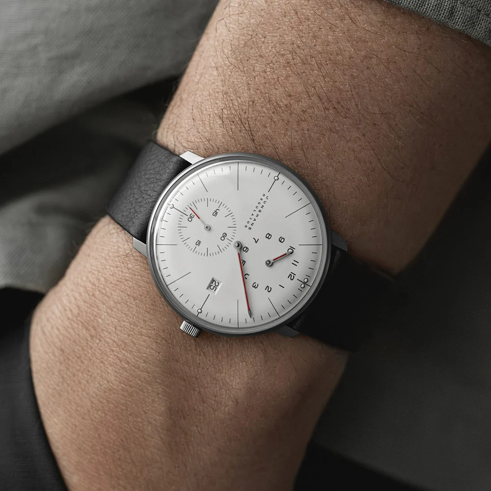 Max Bill Regulator Bauhaus 40mm - White on Leather Strap - Image 2