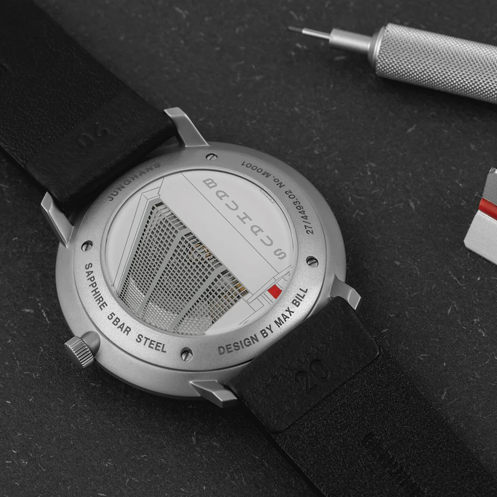 Max Bill Regulator Bauhaus 40mm - White on Leather Strap - Image 4